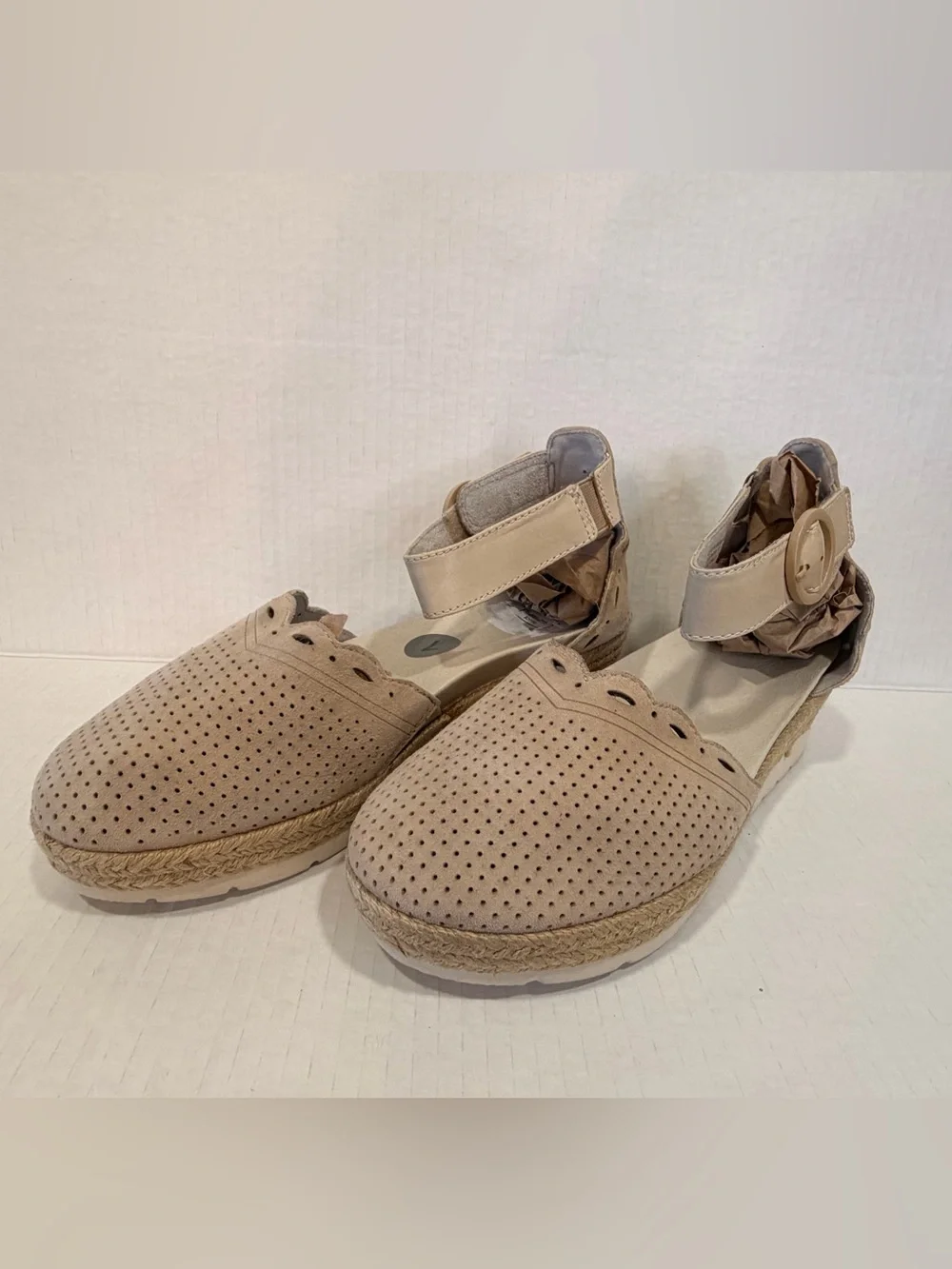 Earth Women's Modena Yarrow Sandal Size7 Espadrille Platfrom Akle Strap Tan